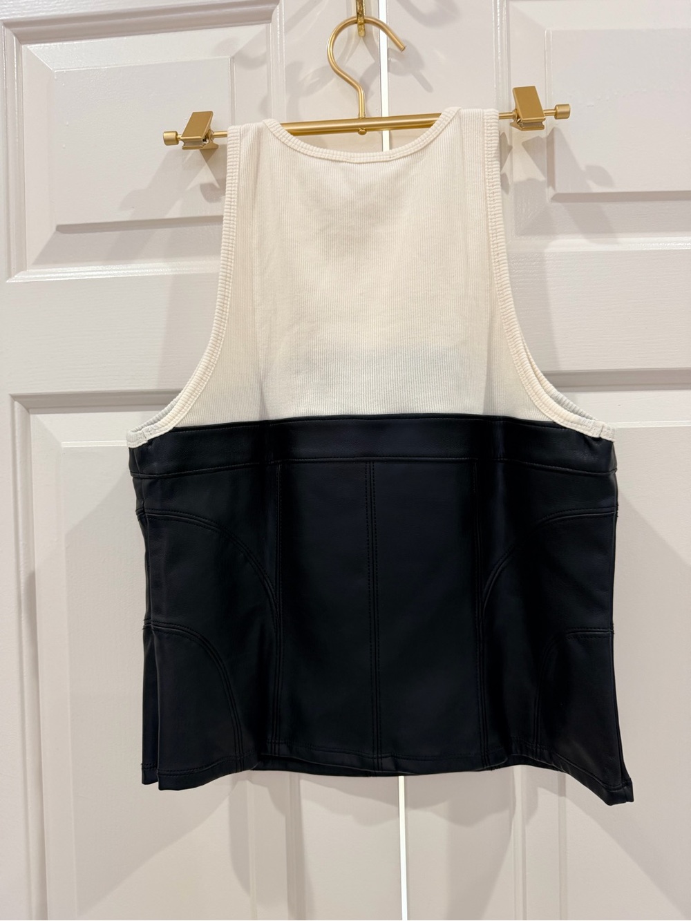 Pilcro Layered Corset Tank, Two-Tone Faux Leather Top - Picture 3 of 9